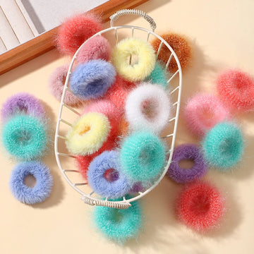 5pcs/Bag Mini Colorful Plush Girls Hair Ring Fat Intestine Ring Baby Cute Hairy Head Rope Furry Rubber Band Hair Accessories